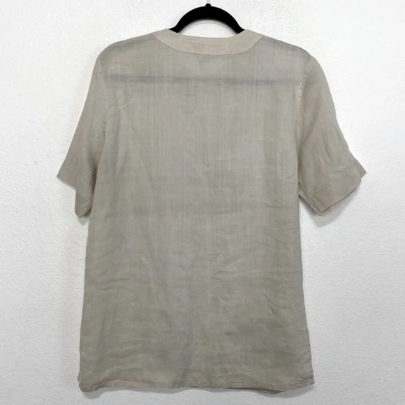 C.G. Designs Cream Preppy Ramie Button Front Quiet Luxury Blouse Size M - Picture 2 of 7